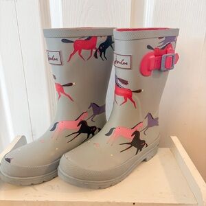 Joules Girls Welly Wellies Rain Boots Blue Pink Horse Unicorn US 13 / UK 12